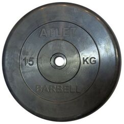 Диски d 25: Диск обрезиненный MB BARBELL MB-AtletB26-15 чёрного цвета, 26 мм, 15 кг фотографии