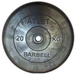 Диски d 25: Диск обрезиненный MB BARBELL MB-AtletB26-20 чёрного цвета, 26 мм, 20 кг фотографии