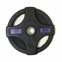 Диски d 50: Диск олимпийский обрезиненный Original FitTools FT-2HGP-25 25 кг, черный, с двумя хватами фотографии
