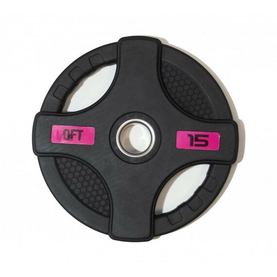 Гантели: Диск олимпийский обрезиненный Original FitTools FT-2HGP-15 черный с двумя хватами 15 кг фотографии